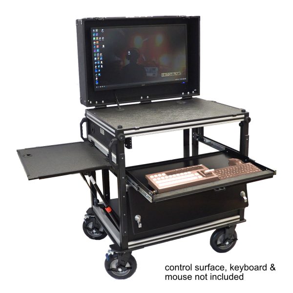 Mobil cart bundle left iso Switchblade MPC (Mobile Production Cart) Base Kit with 4K Monitor, Drawer and PDU - Image 1