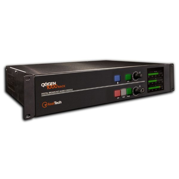 AxelTech Oxygen 1000 Rack Left Angle 1000px Square Axel Technology Oxygen 1000 Rack - 2U Broadcast Audio Console - Image 1