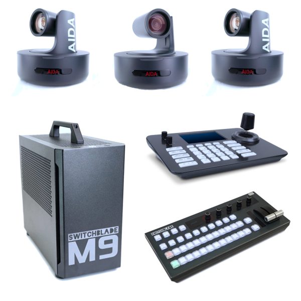3 Camera Studio Bundle with Switchblade M9 4SDI vMix Switcher, Three (3) AIDA Imaging PTZ-NDI-X20, IP PTZ Controller, and vMix Switcher Controller - Image 1