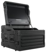 Switchblade GoRack 422 - Portable Broadcasting 4U Rack Case with 21.5-inch Monitor and Control Panel Workspace