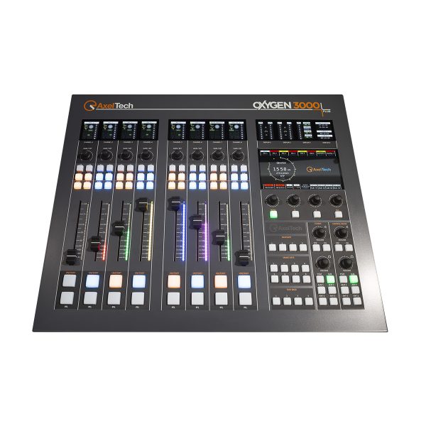 Oxygen 3000 Plus 8 Fader Front 1200px Axel Oxygen 3000 Plus Digital Broadcast 8 Fader Audio Console with 16 Channel Dante Interface - Image 2
