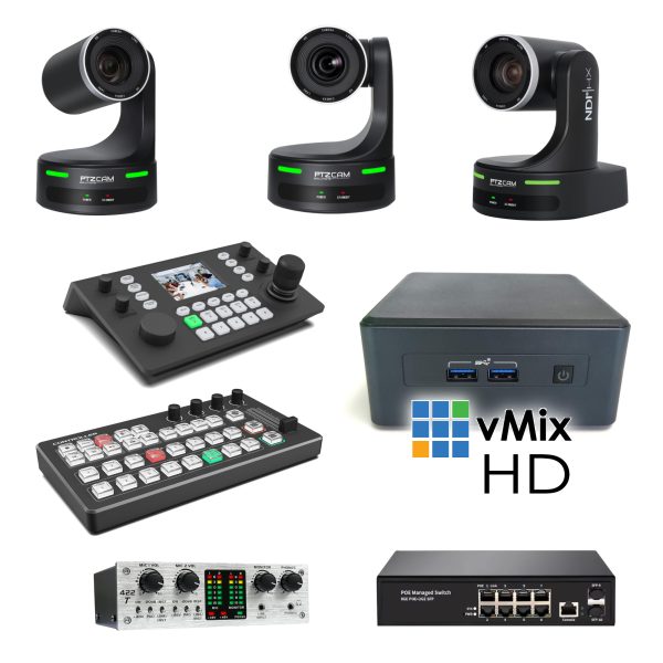 CamKit3 NDI Splyce Bundle PTZCam CamKit3 Live Streaming System - 3-Camera PTZ Streaming Kit with vMix Switcher, Controllers, Network Switch, and Audio Interface - Image 1